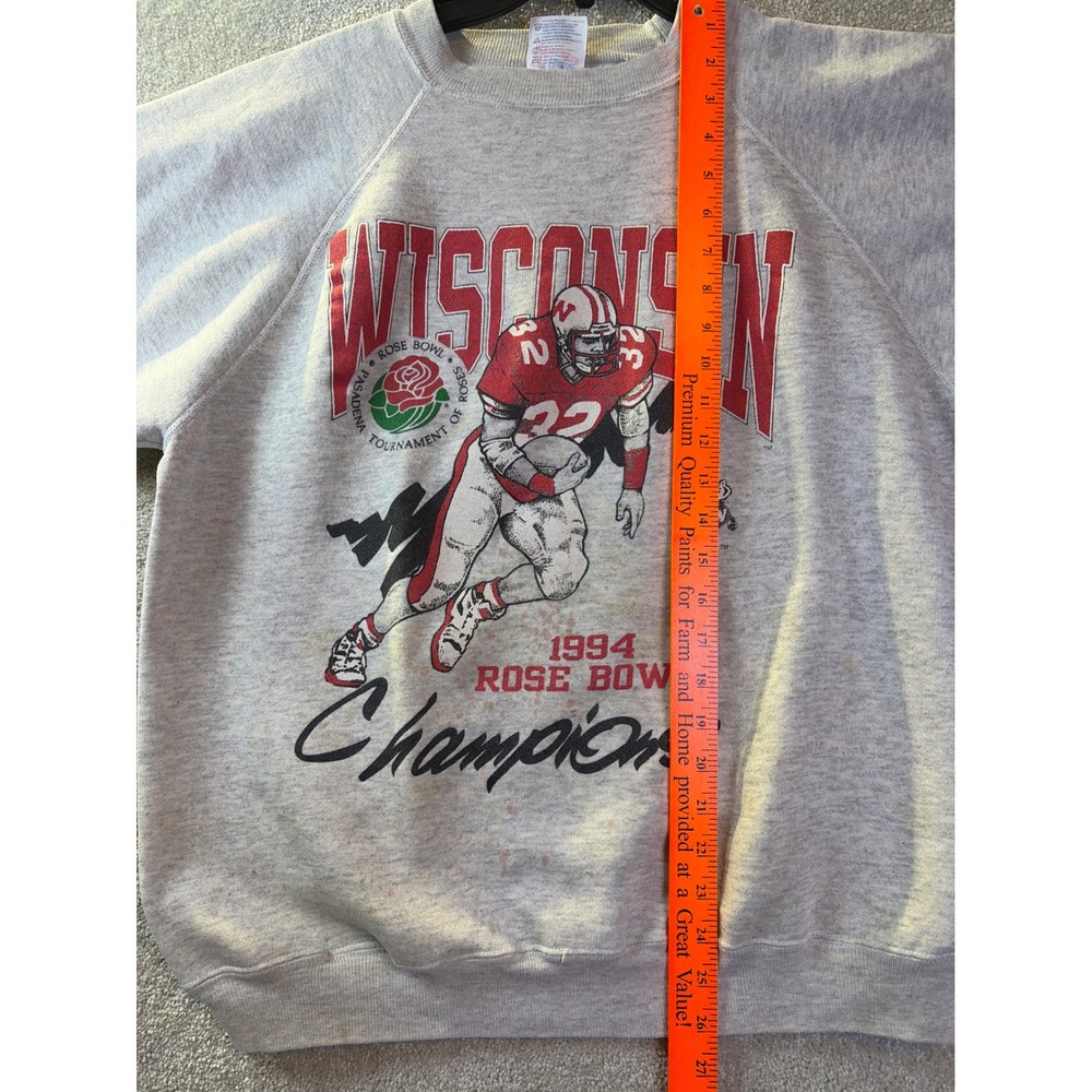 Vtg Wisconsin Badgers 1994 Rose Bowl Sweatshirt Men XL Grey Hanes Raglan USA SEE - Picture 10 of 12